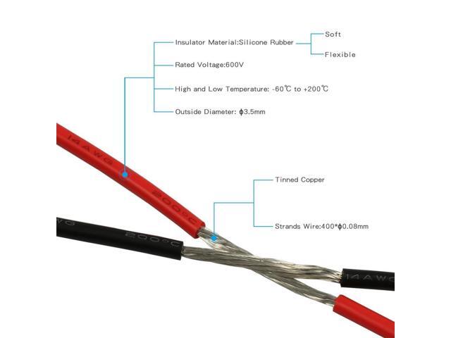 BNTECHGO 14 Gauge Silicone Wire Spool red and Black Each 25ft Flexible 14 AWG Stranded Tinned Copper Wire