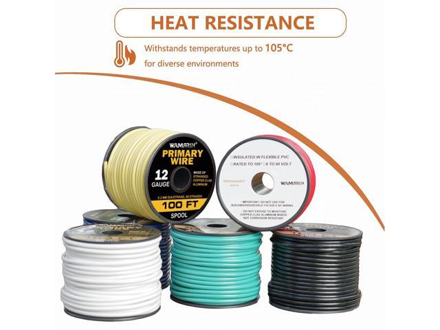 Wamarin 12 Gauge Wire Combo, 6 Colors, 100ft Rolls (600ft Total) - Durable Copper Clad Aluminium, Ideal for Heavy-Duty Auto & Home Projects, Insulated
