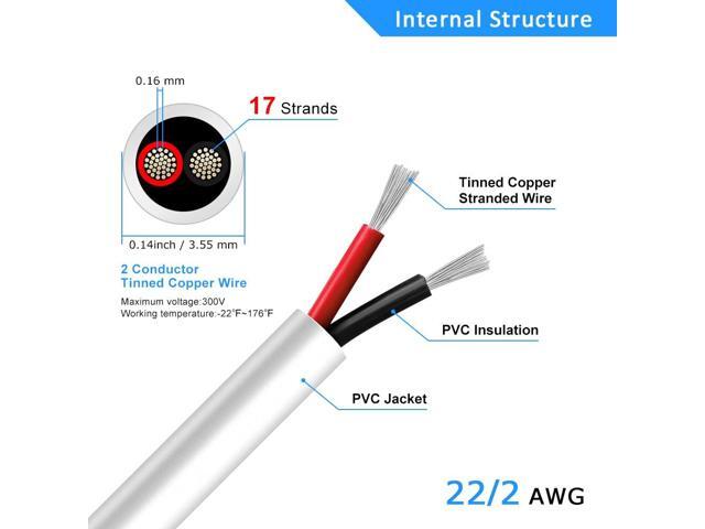 DEKIEVALE 22 Gauge 2 Conductor Electrical Wire, 32.8FT White Stranded Low Voltage 22/2 Cable PVC Case, 22 AWG Tinned Copper 2 Wire Cable Extension...