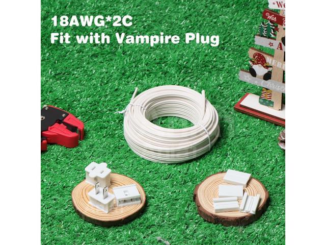 Aniai 18/2 SPT-2 Wire 50FT with 3PCS Vampire Plugs - Low Voltage Landscape Wire Electrical Wire - 18 Gauge Electrical Wire 2 Conductor - White
