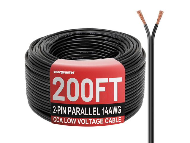 Energeaster Electrical Wire 2 Conductors Black Cable Hookup LED Lighting Strips Flexible Wire Outdoor Extension Cord 14 Gauge Copper Clad Aluminum...