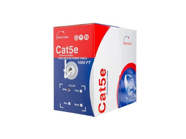1000ft Cat5e Solid 24AWG Shielded Cable FTP Cat5 Bulk Pull Box Network Copper Clad Aluminum Wire (Shielded (FTP), White)
