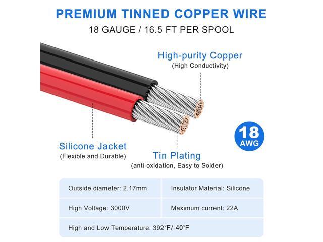 18 AWG Stranded Wire Spool, 16.5ft Each in 8 Colors - Silicone Electrical Tinned Copper Wire, 18 Gauge Flexible Hook Up Wire Kit for DIY,...