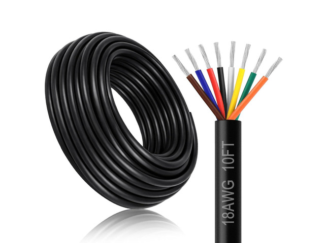 DEKIEVALE 18 Gauge 8 Conductor Electrical Wire, 10FT 18AWG Black PVC Stranded Tinned Copper 8 Wire Cable, 18/8 Cord Extension Cable for LED Lamp...