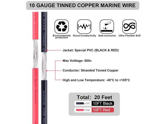 10 Gauge Wire,iGreely 10 AWG Tinned Copper Electrical Wire Cable, 2 Conductor Insulated Marine Wire for Solar Panel Car Auto Marine Speaker...