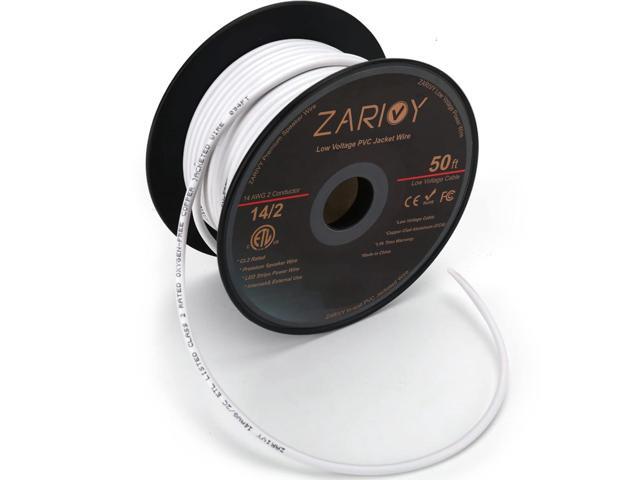 Zarivy 50 Feet 14 Gauge 2 Conductors Red Black Wire with Fire Resistant White Jacket, 14/2 AWG CL2 Rated Loud Speaker Cable, 14AWG Electrical...