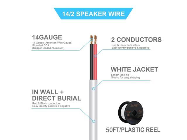 Zarivy 50 Feet 14 Gauge 2 Conductors Red Black Wire with Fire Resistant White Jacket, 14/2 AWG CL2 Rated Loud Speaker Cable, 14AWG Electrical...
