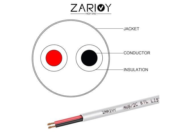 Zarivy 50 Feet 14 Gauge 2 Conductors Red Black Wire with Fire Resistant White Jacket, 14/2 AWG CL2 Rated Loud Speaker Cable, 14AWG Electrical...