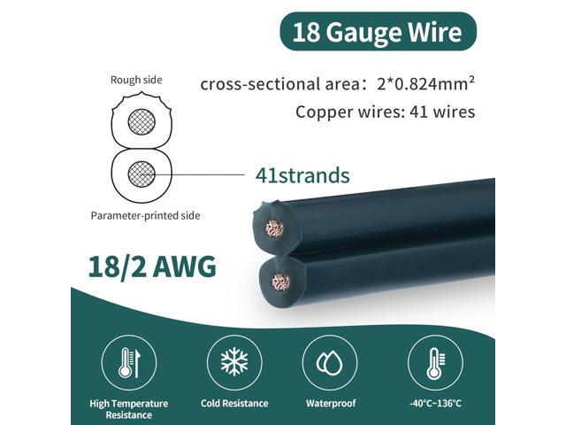 SPTDACSFP SPT-2 50FT 18/2 Electrical Wire, 18 Gauge 2 Conductors Lighting Copper Wire, Hookup LED Lighting Strips Flexible Wire Extension Cord, Green