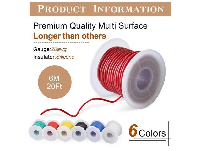 20 AWG Silicone Electrical Wire,THUN-CT Electrical Wire Kit 6 Colors (20ft Each),Tinned Copper Wire, 20 Gauge Stranded Hook Up Wires Kit