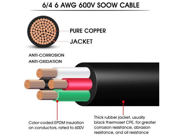 6ft 6/4 AWG SOOW Wire,6 Gauge SOOW Portable Power Cable 4 Conductor 600V 6/4 6 Gauge Electric Wire Extension Cord for Motor...