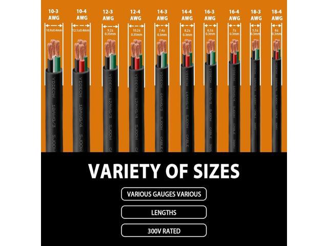 50ft 18/3 18 AWG Portable Power Cable (3 Conductor) - SJOOW 300V 18 Gauge Electric Wire for Motor Leads, Portable Lights, Battery Chargers and...