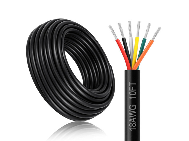 DEKIEVALE 18 Gauge 6 Conductor Electrical Wire, 10FT 18AWG Black PVC Stranded Tinned Copper 6 Wire Cable, 18/6 Cord Extension Cable for LED Lamp...