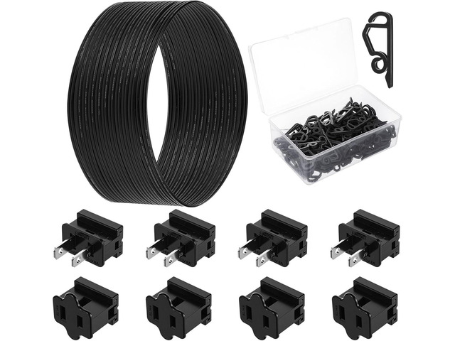 Yoojahow 109 Pcs SPT-2 50FT Christmas Electrical Wire with Female and Male Vampire Plugs & Light Clip Weatherproof 18awg 2-Conductor Wire for...