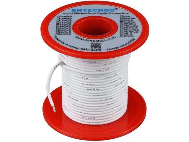 BNTECHGO 20 Gauge Silicone Wire Spool 100 ft White Flexible 20 AWG Stranded Tinned Copper Wire
