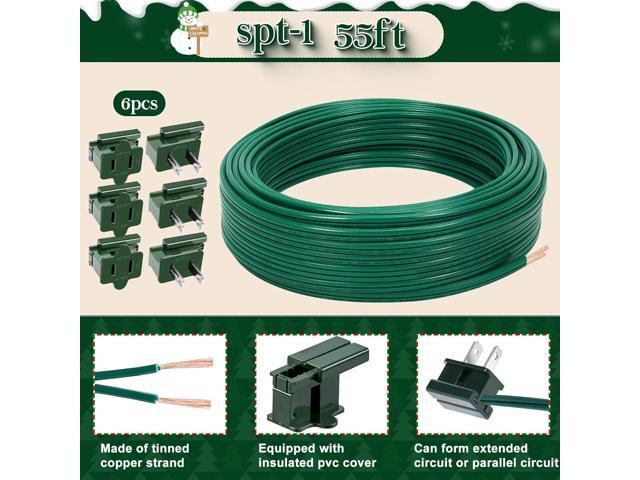 55FT SPT-1 18/2 Christmas Electrical Wire with 6PCS Vampire Plugs,18 Gauge 2 Conductor Electrical Wire,Low Voltage Landscape Lighting Wires,18 AWG...
