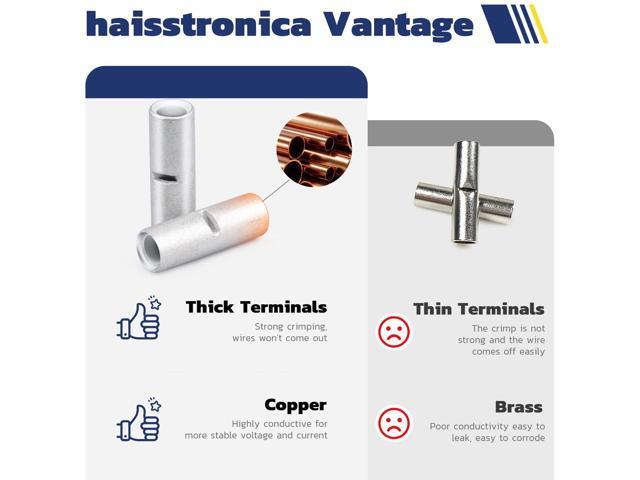 Haisstronica Non Insulated Butt Connectors Kit 220pcs Butt Connectors for Wiring Pure Copper AWG24-8 Wire Crimp Connector