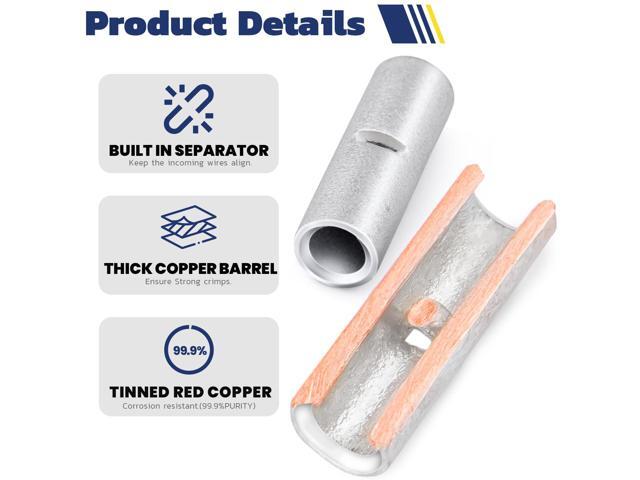 Haisstronica Non Insulated Butt Connectors Kit 220pcs Butt Connectors for Wiring Pure Copper AWG24-8 Wire Crimp Connector