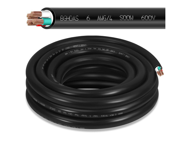 10ft 6/4 6 AWG Portable Power SOOW Cable (4 Conductor) - 600V 6 Gauge Electric SOOW Wire for Generator, Portable Lights, RV/EV Car Battery Chargers...