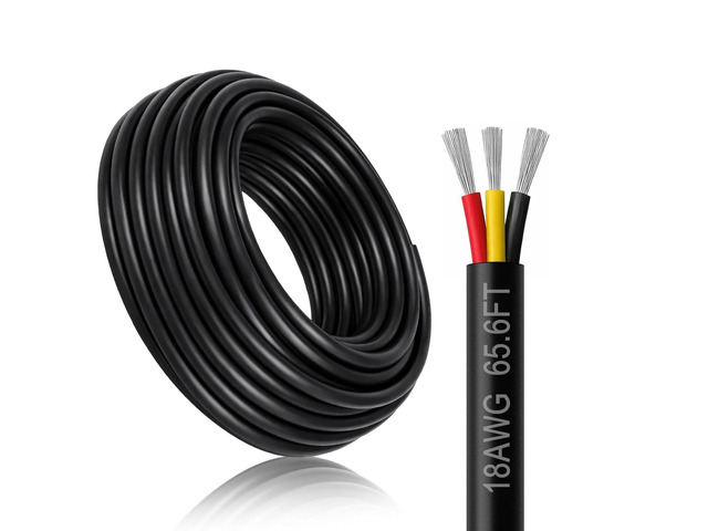 18 Gauge 3 Conductor Electrical Wire, 65.6FT Black Stranded Low Voltage 18/3 Wire PVC Case, 18 AWG Tinned Copper 3 Wire Cable, Flexible Extension...