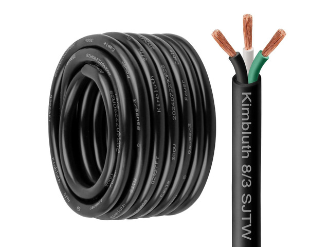 Kimbluth 8 Gauge 3 Conductor Wire SJTW Outdoor Extension Power Cable 15FT, 8/3 Wire Heavy Duty Pure Copper Electrical Wire for Lawn, Battery,...