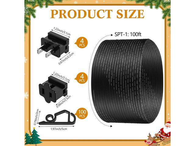 Yoojahow 117 Pcs SPT-1 Electrical Wire Christmas Female and Male Slip Plug Christmas Light Clip Weatherproof 18AWG 2-Conductor Wire for Xmas Lights...