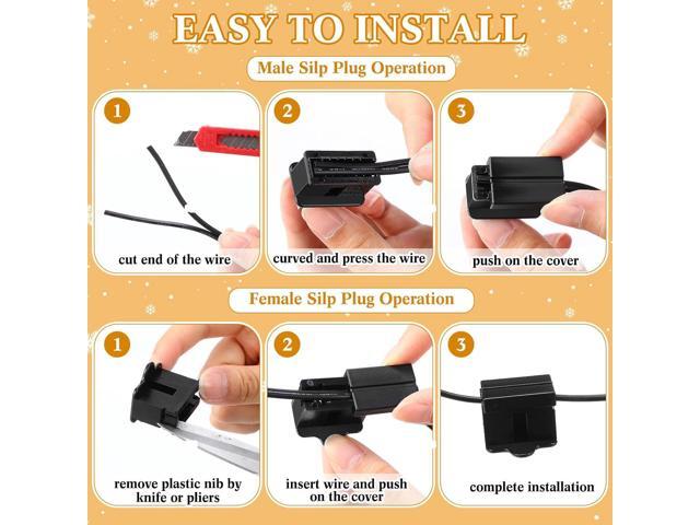 Yoojahow 117 Pcs SPT-1 Electrical Wire Christmas Female and Male Slip Plug Christmas Light Clip Weatherproof 18AWG 2-Conductor Wire for Xmas Lights...