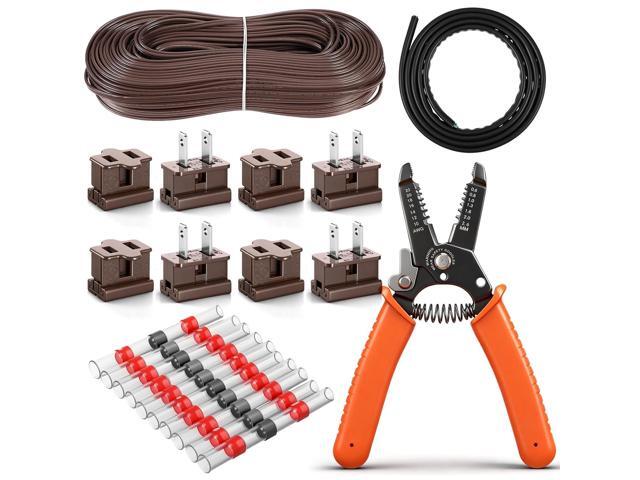 18/2 SPT-1 Electrical Wire Kit - 18/2 Landscape Lighting Wire with Strippers Plugs, Heat Shrink Terminals, Heat Shrink Tubing for Camp Holiday Lamp.