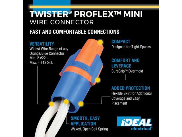 IDEAL Electrical Twister ProFLEX Mini (30-343) Orange/Blue Wire Connector, Box of 100 Compact Twist-On Wire Nuts for 22 to 12 AWG with Comfort...