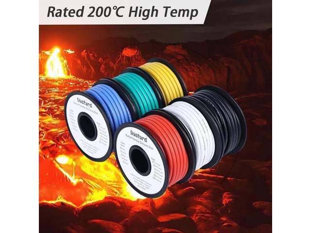 Dastard 12 Gauge Flexible Silicone Wire, 12 AWG Stranded Tinned Copper Wire 60ftRed+Black+Blue+Yellow+White+Green Each 10ft 12AWG Automotive...