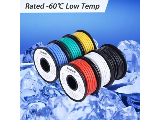 Dastard 12 Gauge Flexible Silicone Wire, 12 AWG Stranded Tinned Copper Wire 60ftRed+Black+Blue+Yellow+White+Green Each 10ft 12AWG Automotive...