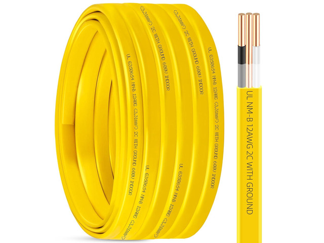 NM-B 12/2 Wire with Ground,50FT 12 Gauge 2 Conductors Electrical Wire,12 AWG Copper Nonmetallic Sheathed 12/2 with Ground NM-B Cable,Residential...