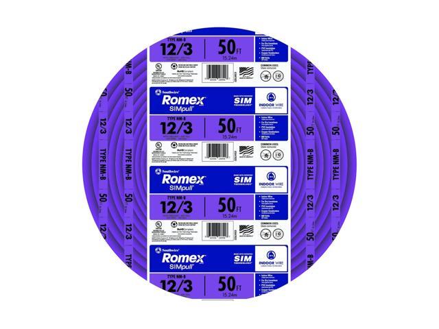 Southwire Romex SIMpull Residential Wire, 12 Gauge, 3 Conductor, 50 Ft, /G NM-B Cable, Purple, 63947822