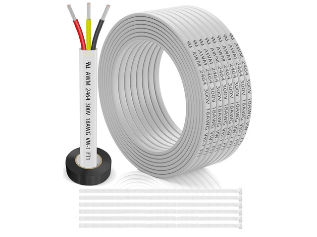 18 Gauge Wire 3 Conductor Electrical Wire 30FT, 18 AWG Flat 3 Wire Cable Tinned Copper/PVC Flexible/Stranded 18/3 Cord for Automotive, LED...