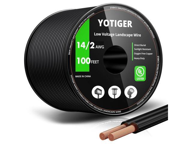 YOTIGER 14/2 Low Voltage Landscape Lighting Copper Wire 100 Feet - 14 Gauge 2 Conductor Low Voltage Wire - 14AWG Outdoor Direct Burial Electrical...