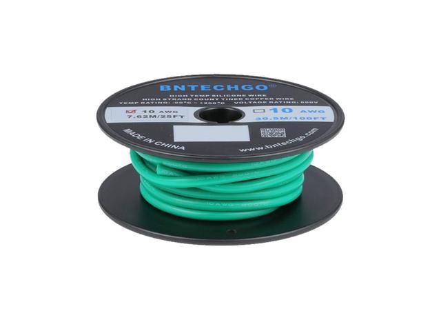 BNTECHGO 10 Gauge Silicone Wire Spool 25 ft Green Flexible 10 AWG Stranded Tinned Copper Wire