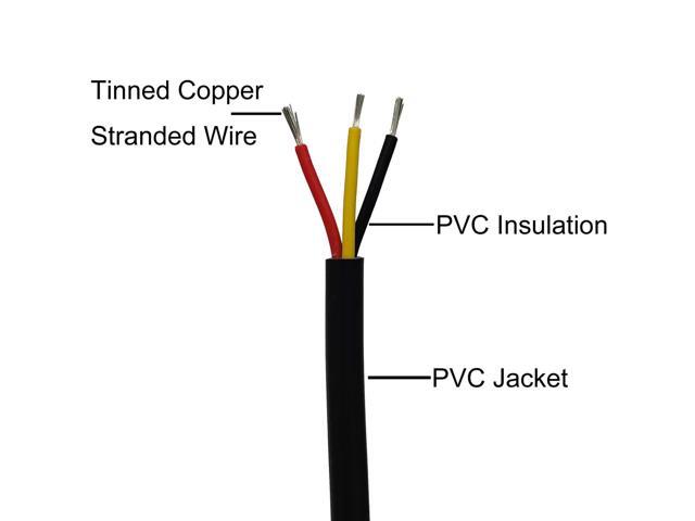 22AWG UL2464 Power Cable Stranded Electrical Wire LED Red & Black& Yellow 3 Conductors tinned Copper (2464-22AWG-3C- 25ft)