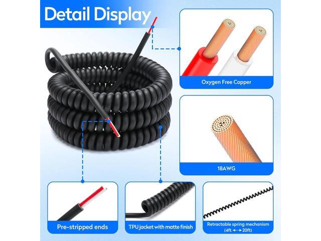 4-20-2 Coil Cord - 20/2 Wire Coiled Extension Cord, 18AWG/2 18/2 2C 20 Foot Retractable Spring Coil Wire for Industrial/Home Heavy Duty