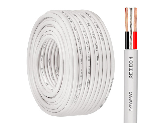 MOOKEERF 18 AWG 2 Conductor Stranded Shielded Plenum Cable 100FT 18/2 Shielded Wire White CL3P Jacket for Security/Alarm/Access Control/Sound-18AWG...