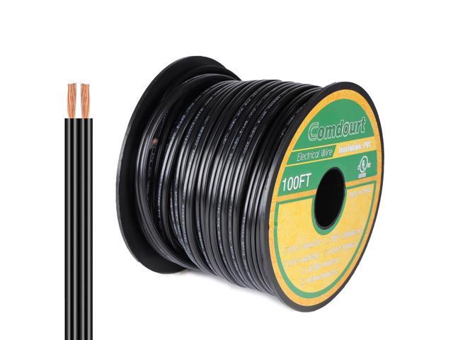 Comdourt SPT-2 16/2 100FT Christmas Electrical Wire, Outdoor Christmas Village Light Cord, 300-Volt 16 AWG Wire for Holiday Outdoor Light, Black