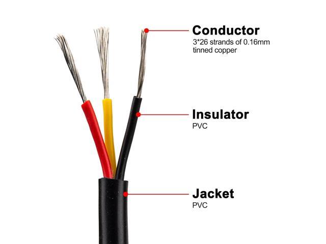 100FT 20 Gauge 3 Conductor Electrical Wire UL2464 100FT/30M 20/3 Electrical Wire Stranded Tinned Copper Wire 20 AWG Black PVC Sheathed for LED Lamp