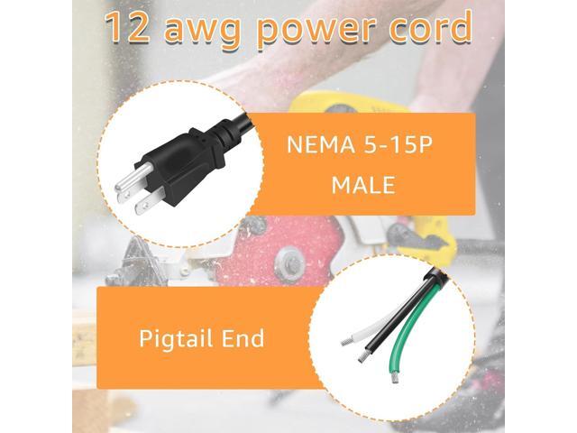 LCMLA 9.8ft 12 Gauge 3 Prong Heavy Duty Replacement Power Supply Cord Cable 110V 115V 120V Pigtail, for Power Tools, Appliances, 12 AWG 3 Conductor...
