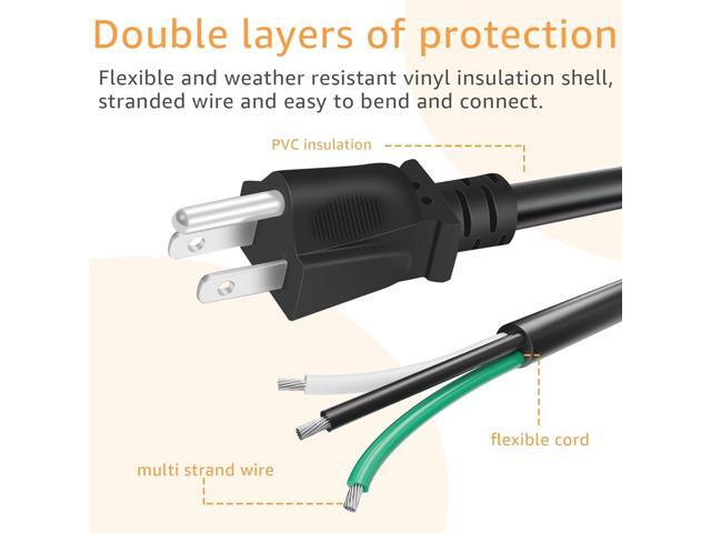 LCMLA 9.8ft 12 Gauge 3 Prong Heavy Duty Replacement Power Supply Cord Cable 110V 115V 120V Pigtail, for Power Tools, Appliances, 12 AWG 3 Conductor...