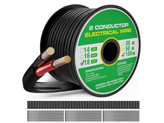 WOLFWILL 18 Gauge 2 Conductor Electrical Wire, 18 AWG Pure Copper Cable Stranded PVC Cord 100FT, 12V 24V Low Voltage Flexible Extension 18/2 Wire...
