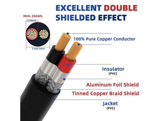 20 Gauge 100% Pure Copper 2 Conductor Flexible Shielded Wire 50FT, UL2464 20AWG 2 Core EMI/RFI Shielding Shielded Cable for Automotive, 3D...