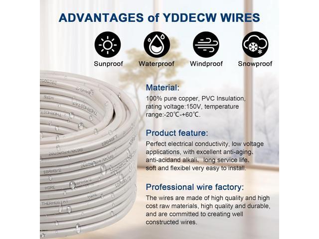 Thermostat Wire - 18/2 100FT Solid Copper 18AWG 2 Conductor Power Circuit Cable for Heating & air Conditioning Equipment, doorbells and Other...