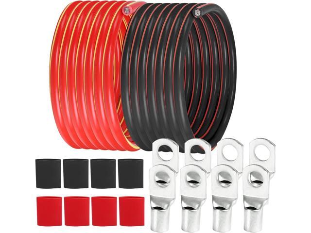 2 Gauge Battery Power Cable (25 Feet Black, 25 Feet Red) - 2 AWG Copper Clad Welding Wire with M8 & M10 SC Connector Lugs for Car, Camper, RV,...