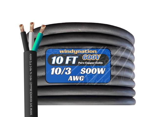 WindyNation 10 Feet 10/3 10 AWG SOOW SO Cable Cord Wire - 10 Gauge 3 Conductor 600V Portable Power Extension Cord Cable for EV Chargers, Motor...