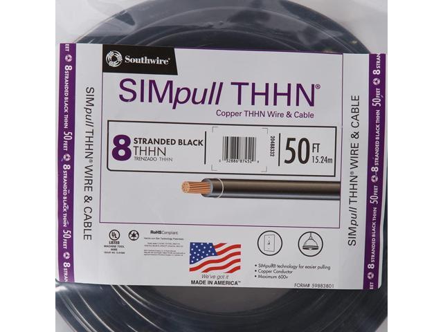 Southwire 50 ft. 8 Black Stranded CU SIMpull THHN Wire
