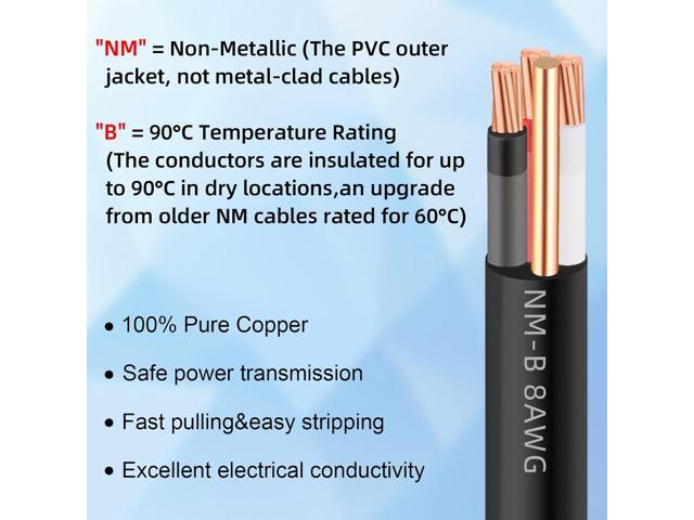 NM-B 8/3 Wire with Ground,25FT 8/3 8 Gauge Wire Copper 8 AWG 3 Conductor PVC Non-Metallic Sheathed 8/3 W/G NMB Cable Stranded Indoor Residential...